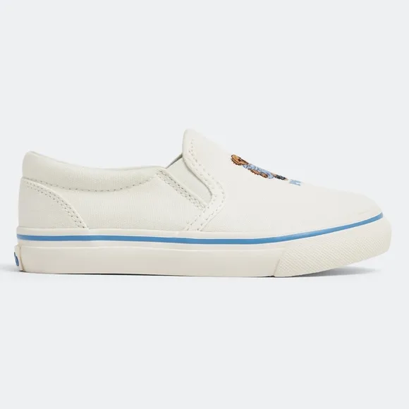 NEW Polo Ralph Lauren Cream/Blue Keaton Strawberry Polo Bear Slip-On Shoes 6