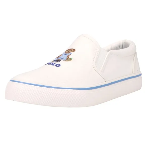 NEW Polo Ralph Lauren Cream/Blue Keaton Strawberry Polo Bear Slip-On Shoes 6