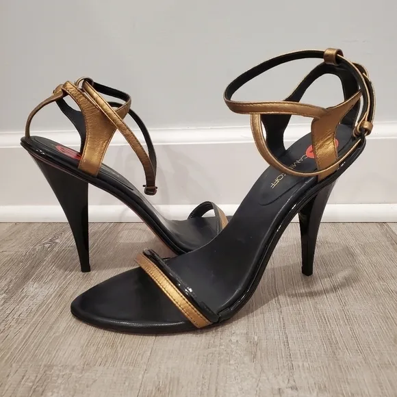 NEW Rebecca Minkoff Black Gold Strappy Sandals
