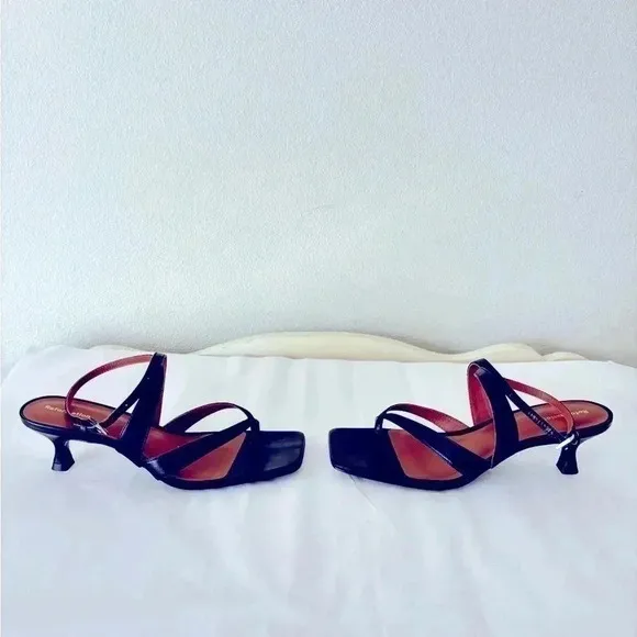 NEW Reformation Black Nappa Leather Stella Strappy Kitten Heels Sandals Size 7