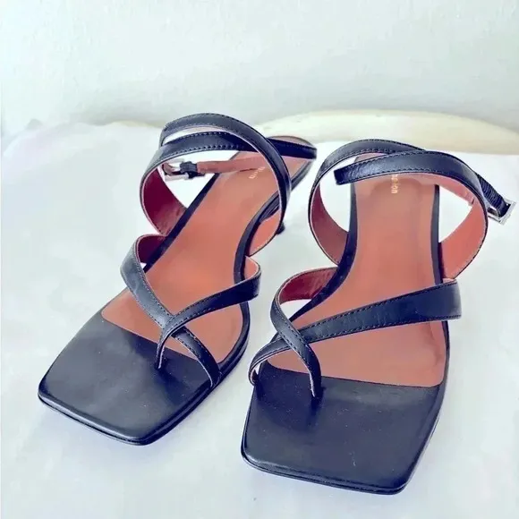 NEW Reformation Black Nappa Leather Stella Strappy Kitten Heels Sandals Size 7