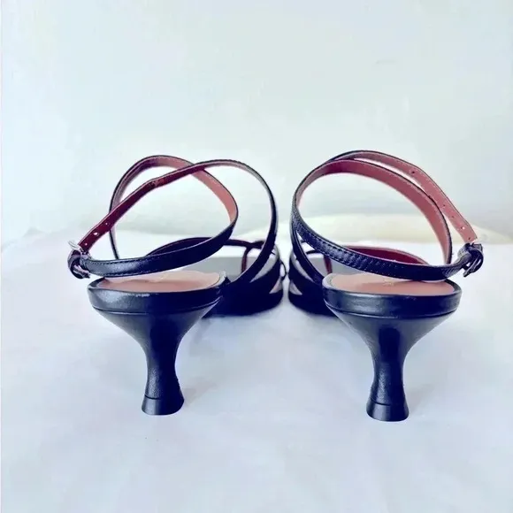 NEW Reformation Black Nappa Leather Stella Strappy Kitten Heels Sandals Size 7