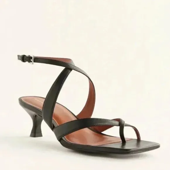 NEW Reformation Black Nappa Leather Stella Strappy Kitten Heels Sandals Size 7