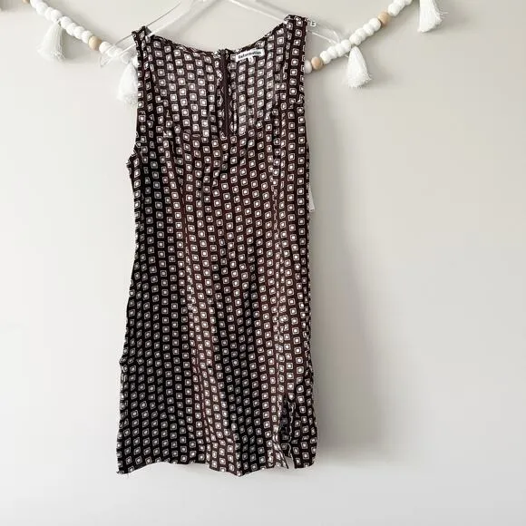 NEW Reformation Noha Geo Print Mini Dress Kicky Slit Sleeveless Brown Size 10