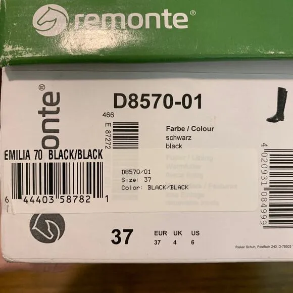 NEW Remonte by Rieker Emilia Riding Boots Black Stretch Leather 37 6
