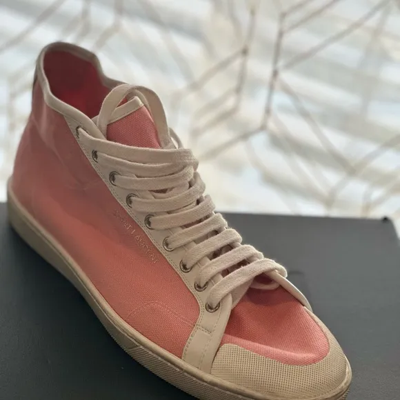 NEW Saint Laurent - Pink Canvas SL 39 Mid Top Sneakers size 10 1/2