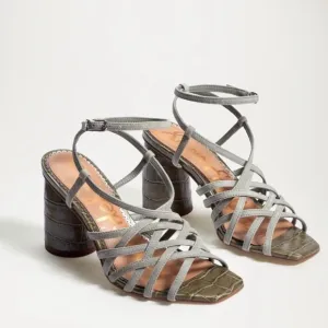 New Sam Edelman Daffodil Sandals in Seafoam Mineral Green Croc Embossed Leather