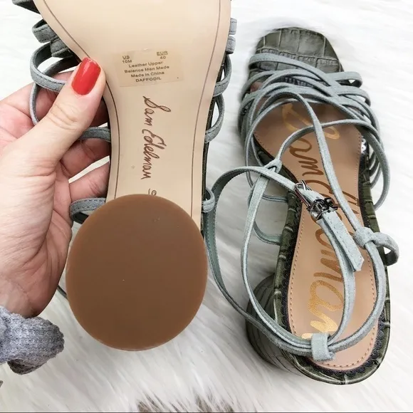 New Sam Edelman Daffodil Sandals in Seafoam Mineral Green Croc Embossed Leather
