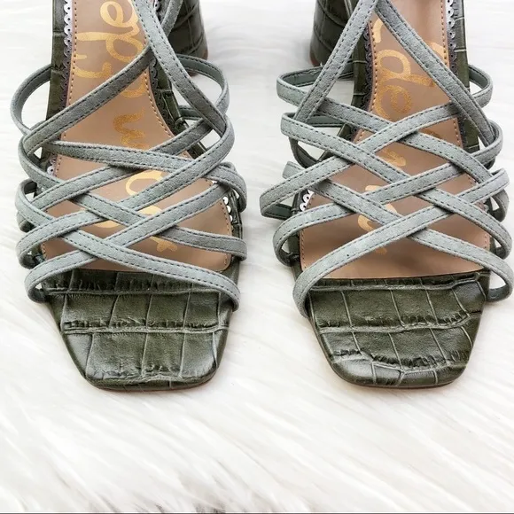 New Sam Edelman Daffodil Sandals in Seafoam Mineral Green Croc Embossed Leather