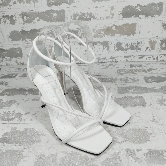 New Schutz Gaiah White Elegant High Heel Strappy Sandals A78