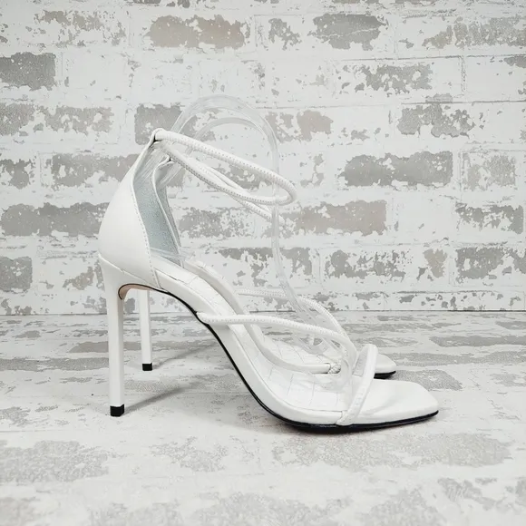 New Schutz Gaiah White Elegant High Heel Strappy Sandals A78