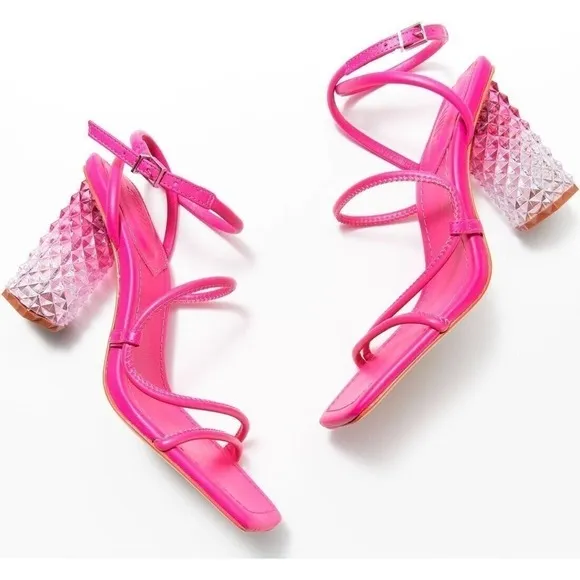 New Schutz Womens Dazzling Hot Pink Heeled Strappy Sandals Size 10