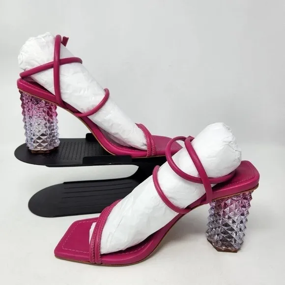 New Schutz Womens Dazzling Hot Pink Heeled Strappy Sandals Size 10