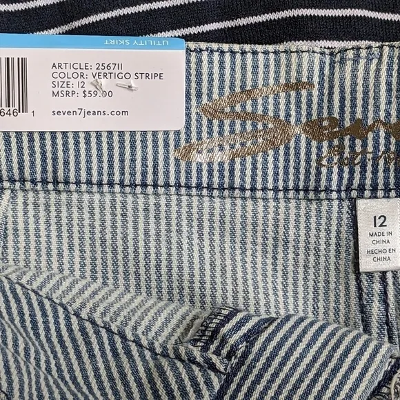 NEW Seven7 Striped Stretch Cotton Twill Utility Raw Hem Skirt Size 12