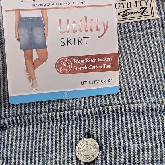 NEW Seven7 Striped Stretch Cotton Twill Utility Raw Hem Skirt Size 12
