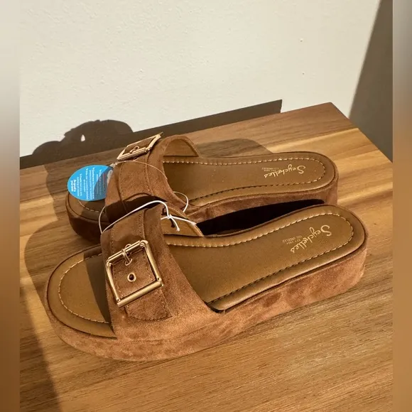 NEW Seychelles Cherry Heeled Sandal Platform Cognac Brown Size 10 Suede NWT