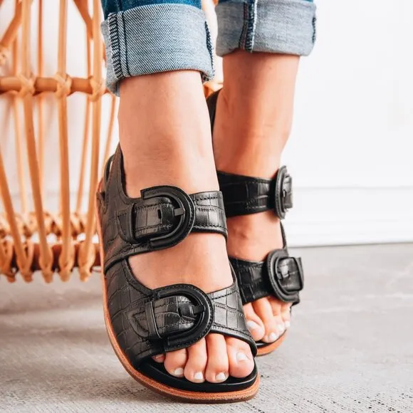 NEW SOFFT Leather Adalia Comfort Buckle Sandals black for women 252