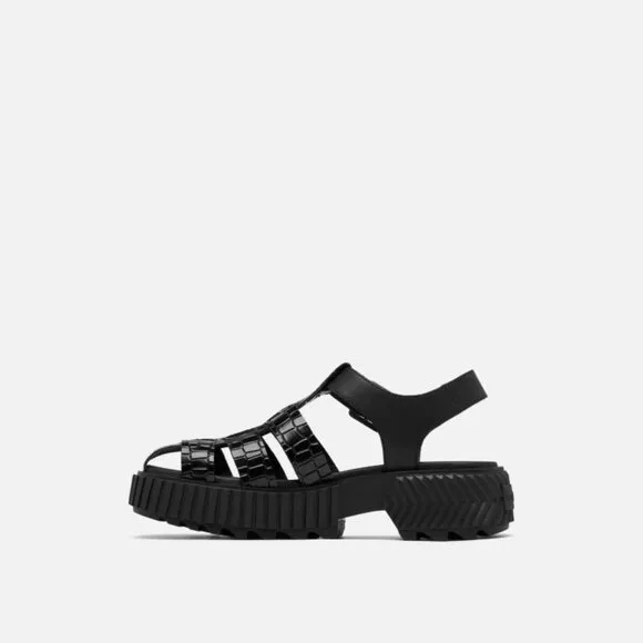 NEW SOREL Leather Ona Streetworks Fisherman Mid Sandals black for women 252