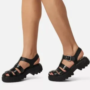 NEW SOREL Leather Ona Streetworks Fisherman Mid Sandals black for women 252