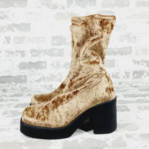 New Steve Madden Klayton Brown Crushed Velvet  Stretch Ankle Ankle Boots W365
