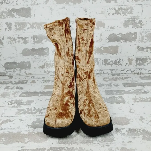 New Steve Madden Klayton Brown Crushed Velvet  Stretch Ankle Ankle Boots W365