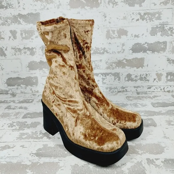 New Steve Madden Klayton Brown Crushed Velvet  Stretch Ankle Ankle Boots W365