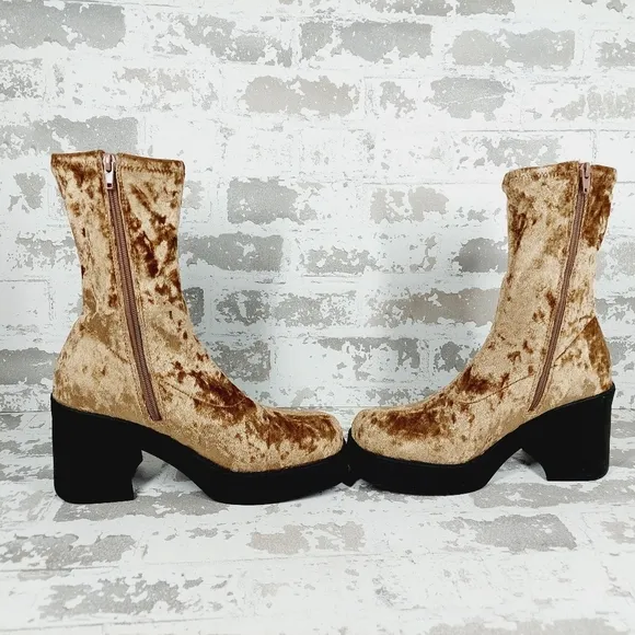 New Steve Madden Klayton Brown Crushed Velvet  Stretch Ankle Ankle Boots W365