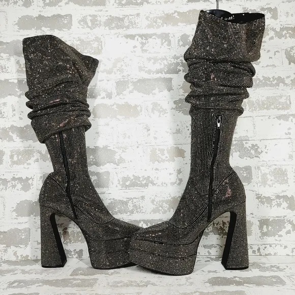New Steve Madden Sultry Rhinestone Over the Knee Thigh High Platform Boot E345