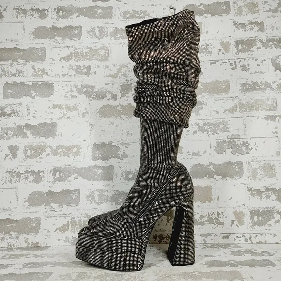 New Steve Madden Sultry Rhinestone Over the Knee Thigh High Platform Boot E345