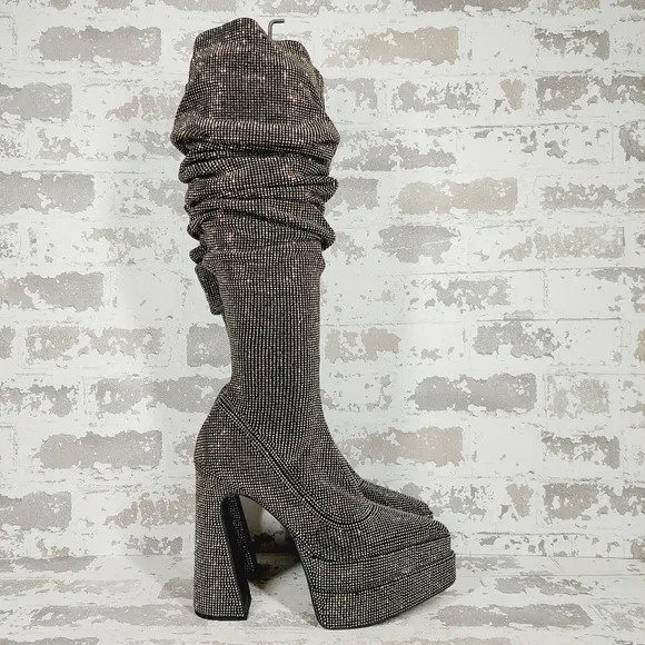 New Steve Madden Sultry Rhinestone Over the Knee Thigh High Platform Boot E345