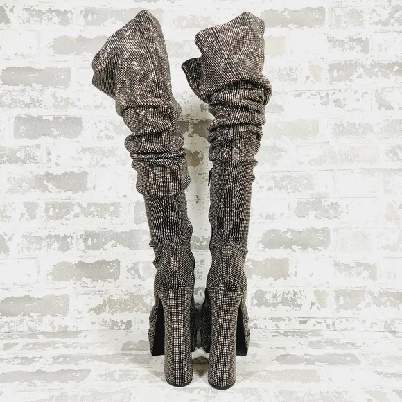 New Steve Madden Sultry Rhinestone Over the Knee Thigh High Platform Boot E345