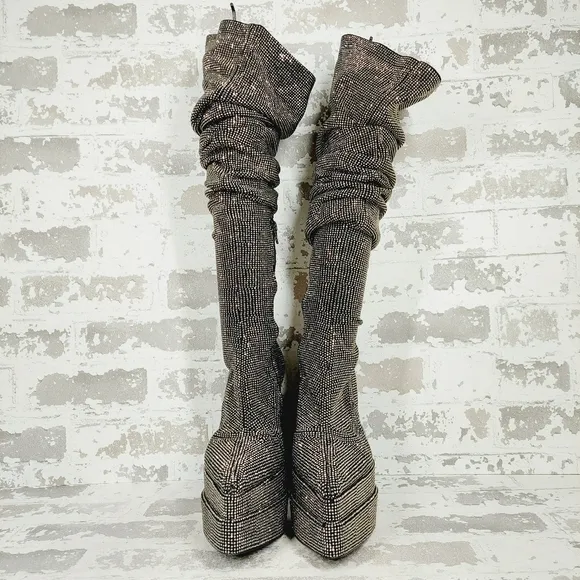 New Steve Madden Sultry Rhinestone Over the Knee Thigh High Platform Boot E345