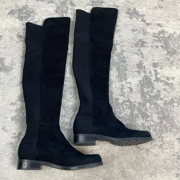 New Stuart Weitzman 5050 Over The Knee Riding Boots Black Suede Sz 6