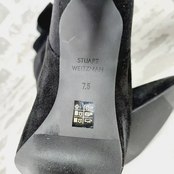 New Stuart Weitzman Suede Black Pointed Toe Block Heel Knee High Boots X412