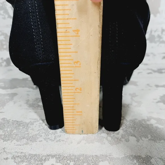 New Stuart Weitzman Suede Black Pointed Toe Block Heel Knee High Boots X412