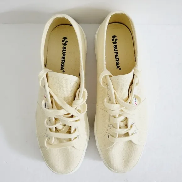 New Superga Cream Canvas Platform Sneakers Size 9