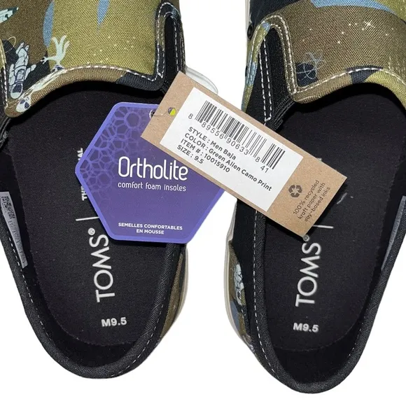 NEW Toms Men’s Baja Slip On Sneakers Aliens Camo Print size 9.5 Green