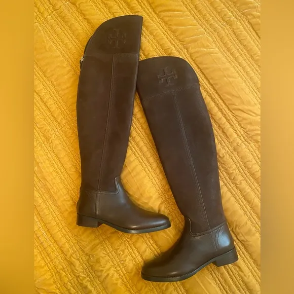 New Tory Burch Simone Suede Leather Over-the-Knee Riding Boots in Brown Size 6