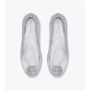 NEW TORY BURCH women minnie travel ballet flat in silver