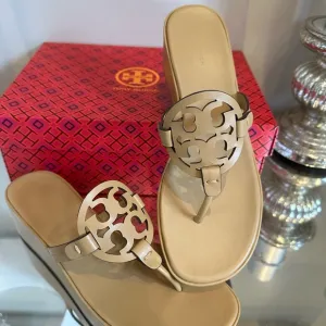 NEW Tory Burch Women's Miller Wedge Sandals 10 Ginger Shortbread Tan