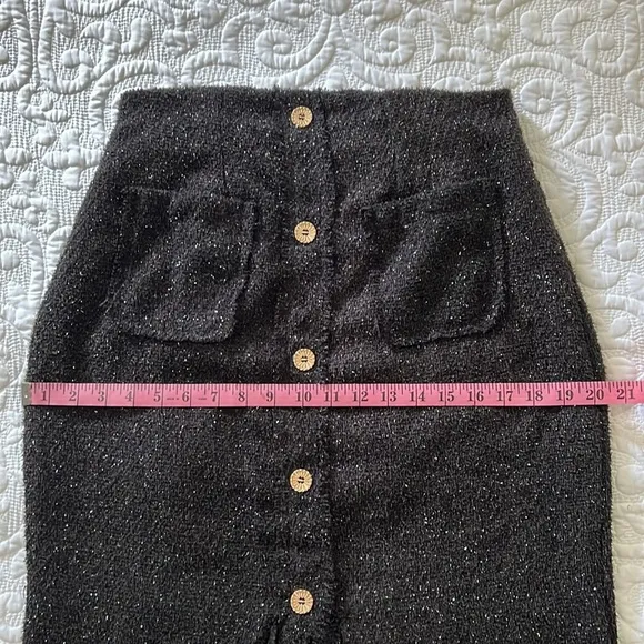 NEW Tuckernuck Pomander Place Black Tweed Laurelle Midi Skirt Shimmering MEDIUM
