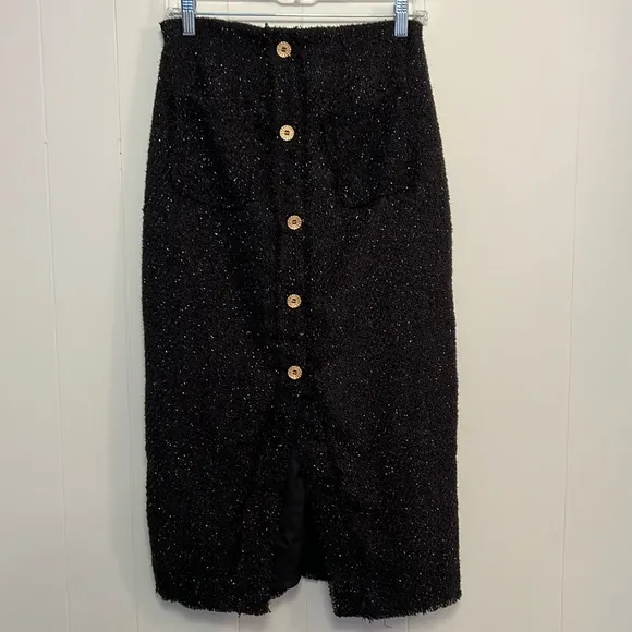 NEW Tuckernuck Pomander Place Black Tweed Laurelle Midi Skirt Shimmering MEDIUM