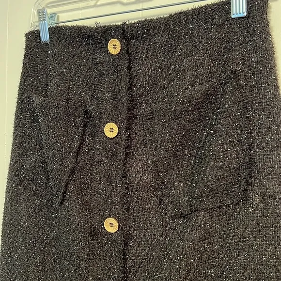 NEW Tuckernuck Pomander Place Black Tweed Laurelle Midi Skirt Shimmering MEDIUM