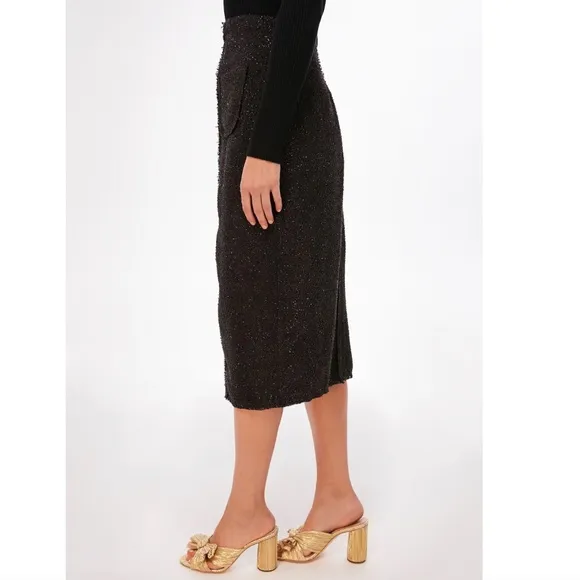 NEW Tuckernuck Pomander Place Black Tweed Laurelle Midi Skirt Shimmering MEDIUM