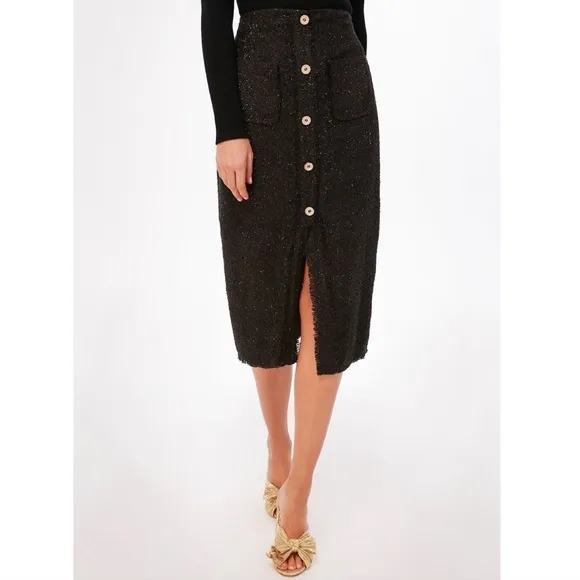 NEW Tuckernuck Pomander Place Black Tweed Laurelle Midi Skirt Shimmering MEDIUM