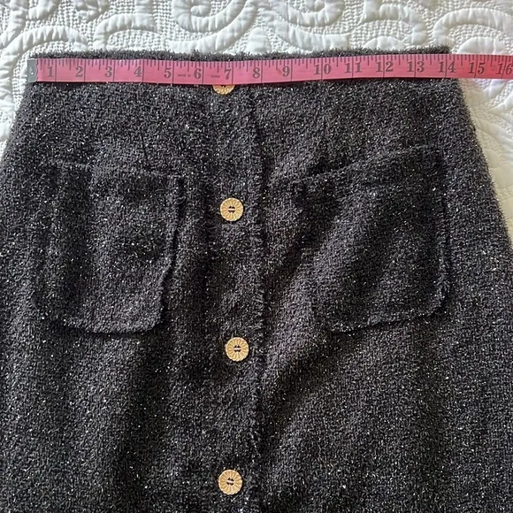 NEW Tuckernuck Pomander Place Black Tweed Laurelle Midi Skirt Shimmering MEDIUM