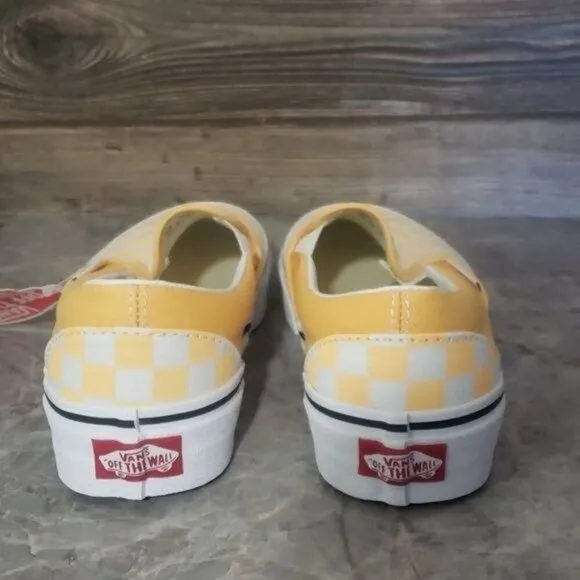 New Vans Classic Slip Checkerboard Pastel Yellow White Sneakers Laceless Casual