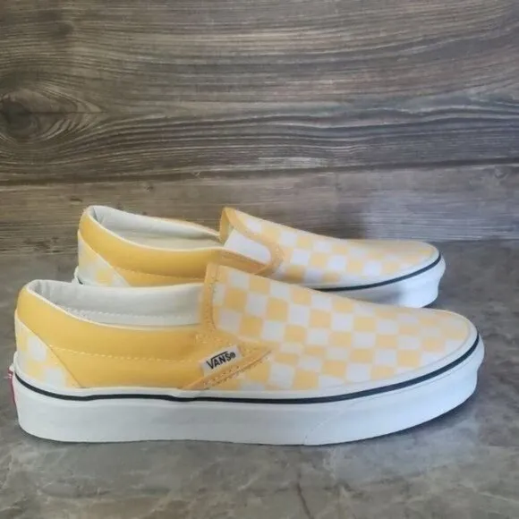 New Vans Classic Slip Checkerboard Pastel Yellow White Sneakers Laceless Casual