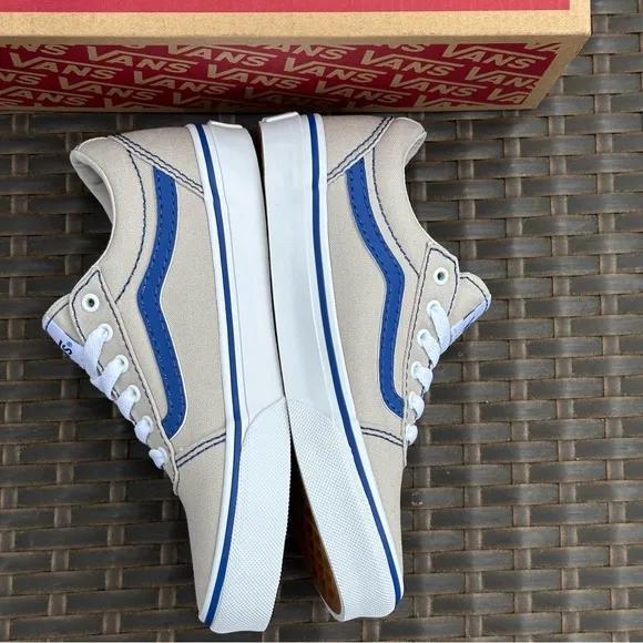 New Vans Kids' Ward Sneakers, Size 2, 3, 4, POP STITCH GREY/ BLUE Unisex