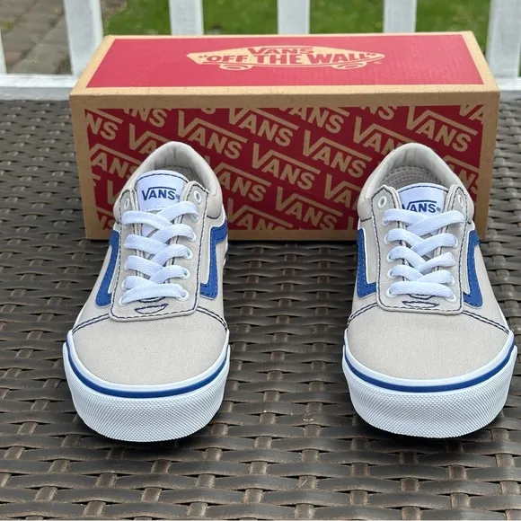 New Vans Kids' Ward Sneakers, Size 2, 3, 4, POP STITCH GREY/ BLUE Unisex